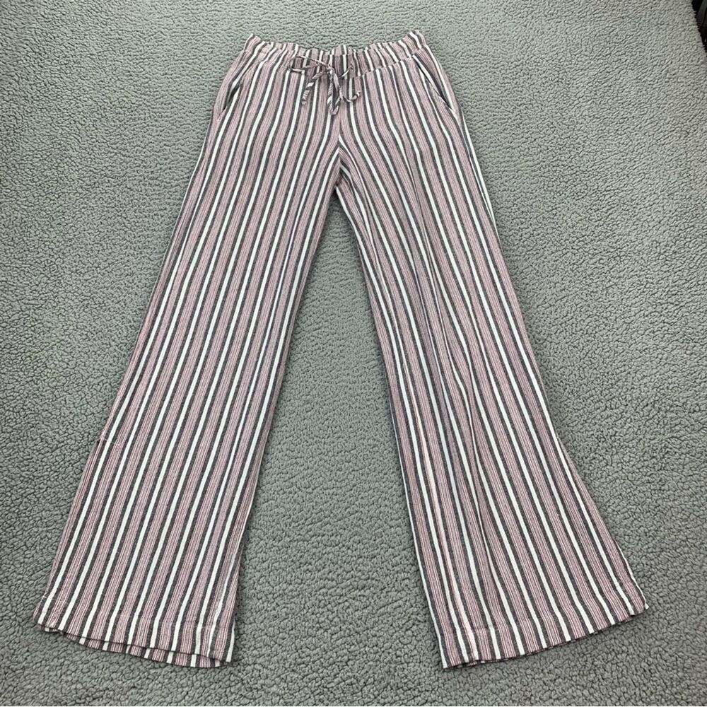 Anthropologie Cloth & Stone Rayon Linen Striped Wide Leg Side Slit Pants Size XS